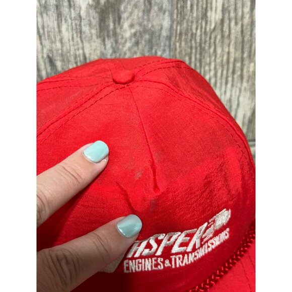Vintage 90's Jasper Engines & Transmissions Red Snapback Hat Trucker Cap - Picture 4 of 8